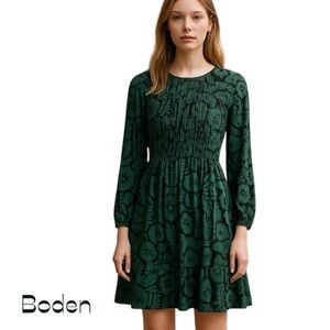 Boden Green Black Floral Dress Size 2